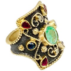 Georgios Collections 18 Karat Gold Rhodium Diamond Emerald Ruby Sapphire Ring