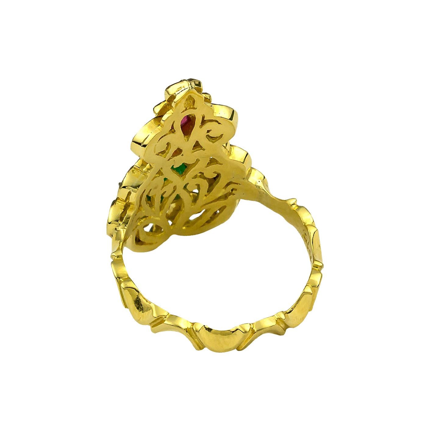 Georgios Collections 18 Karat Gold Diamant-Smaragd-Rubin-Ring mit schwarzem Rhodium im Zustand „Neu“ im Angebot in Astoria, NY