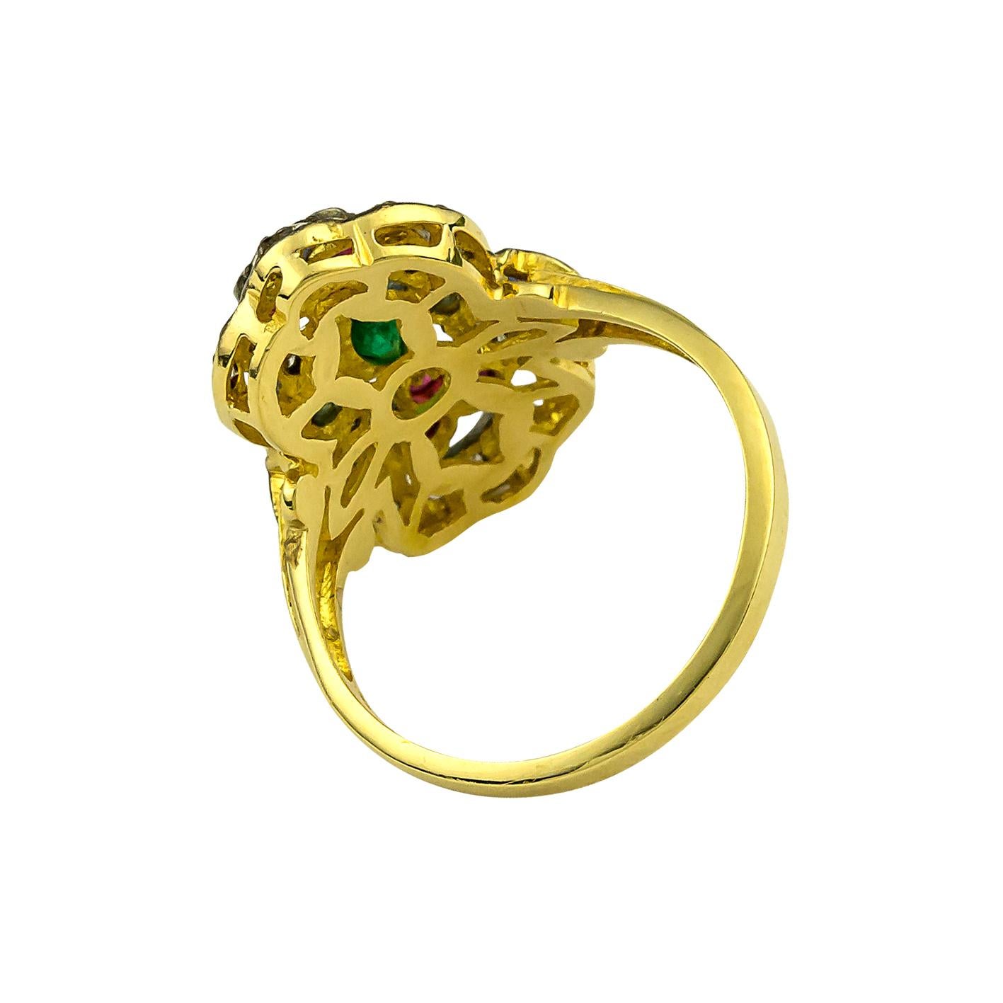 Georgios Collections 18 Karat Gold Diamond Emerald Ruby Long Pasha Multi Ring In New Condition For Sale In Astoria, NY