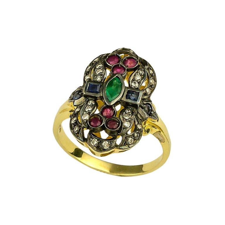 Georgios Collections 18 Karat Gold Diamond Emerald Ruby Long Pasha Multi Ring For Sale 1