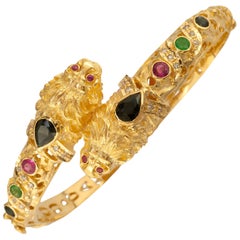 Georgios Collections 18 Karat Gold Diamond Multi-Color Lion Head Bangle Bracelet