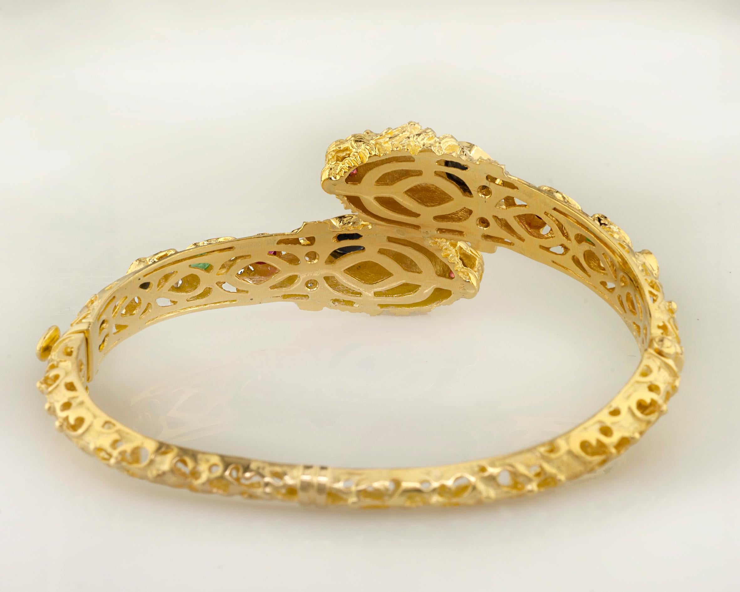Georgios Collections 18 Karat Gold Diamond Multi-Color Lion Head Bangle Bracelet For Sale 2
