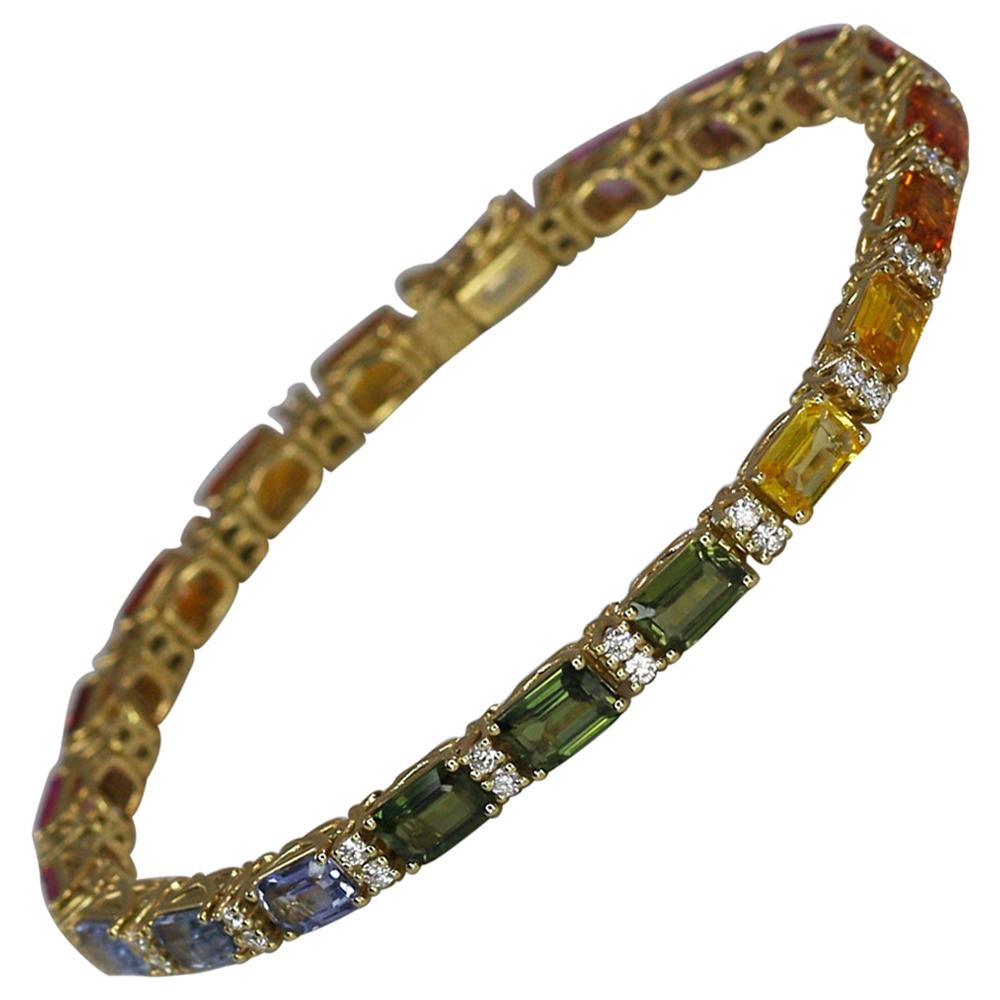 Georgios Collections 18 Karat Gold Diamond Rainbow Multi Sapphire Band Ring For Sale 6