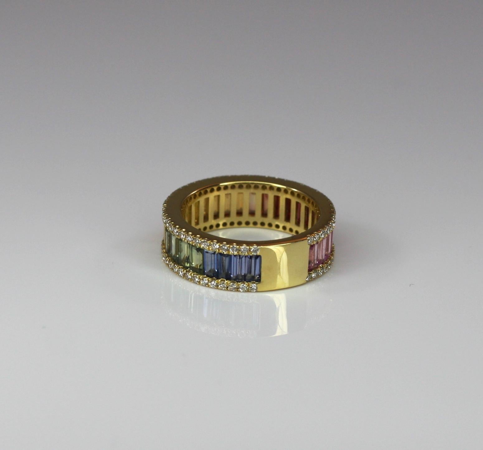 Georgios Collections 18 Karat Gold Diamond Rainbow Multi Sapphire Band Ring For Sale 1
