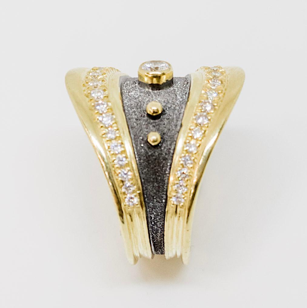 Byzantine Georgios Collections 18 Karat Gold Diamond Ring with Rhodium and Granulation For Sale