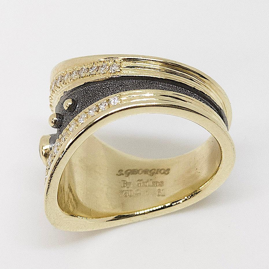 Georgios Collections 18 Karat Gold Diamond Ring with Rhodium and Granulation In New Condition For Sale In Astoria, NY