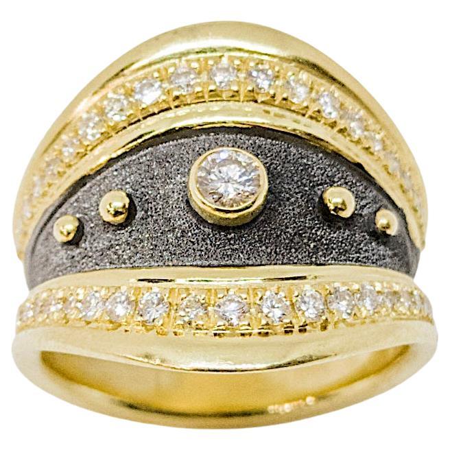 Georgios Collections 18 Karat Gold Diamond Ring with Rhodium and Granulation