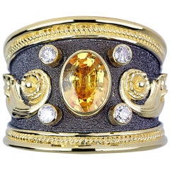 Georgios Collections 18 Karat Gold Yellow Sapphire Diamonds Two-Tone Band Ring