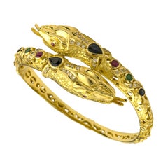 Georgios Collections 18 Karat Gold Diamond Ruby Emerald Sapphire Snake Bracelet
