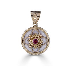 Georgios Collections 18 Karat Gold Diamond Two Tone Pendant with Granulation