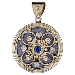 Georgios Collections 18 Karat Gold Diamond Two Tone Pendant with Granulation