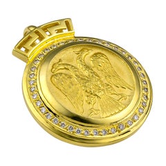 Georgios Collections 18 Karat Gold Double Headed Eagle Diamond Coin Key Pendant