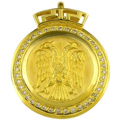 Vintage Georgios Collections 18 Karat Gold Double Headed Eagle Diamond Coin Key Pendant