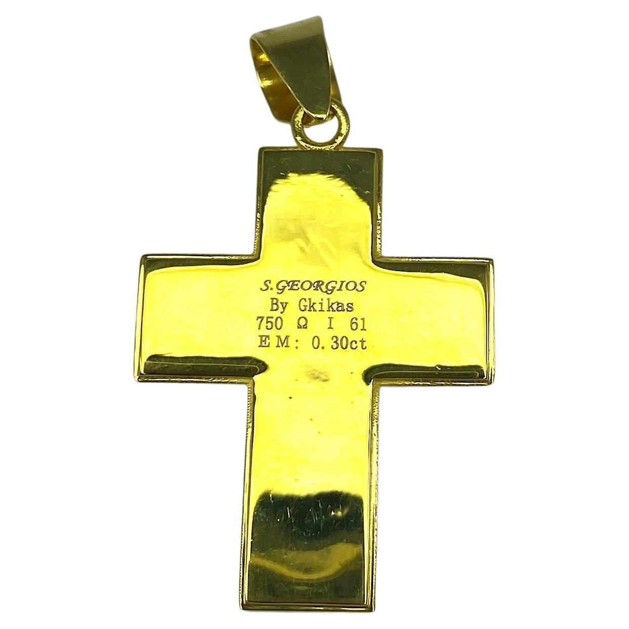 Georgios Kollektionen 18 Karat Gold Smaragd und Granulation byzantinisches Kreuz (Ovalschliff) im Angebot