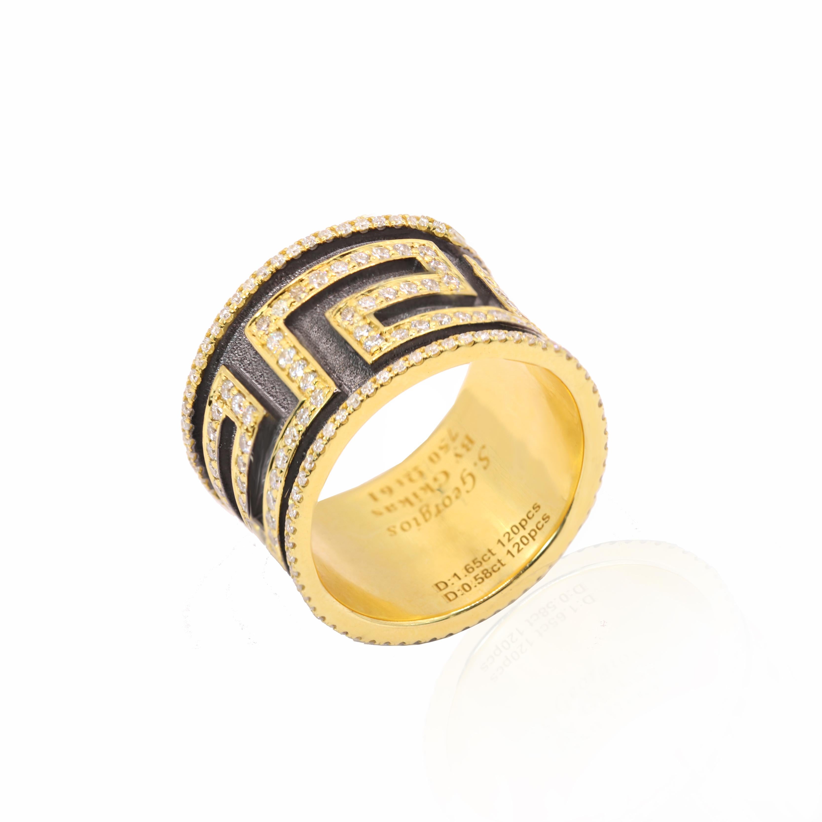 Colecciones Georgios Anillo de Diamantes Llave Griega de Oro de 18 Kilates con Rodio Negro Bizantino en venta
