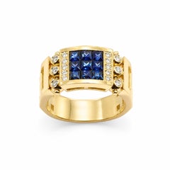 Georgios Collections 18 Karat Gold Greek Key Invisible Setting Sapphire Ring
