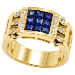 Georgios Collections 18 Karat Gold Greek Key Invisible Setting Sapphire Ring
