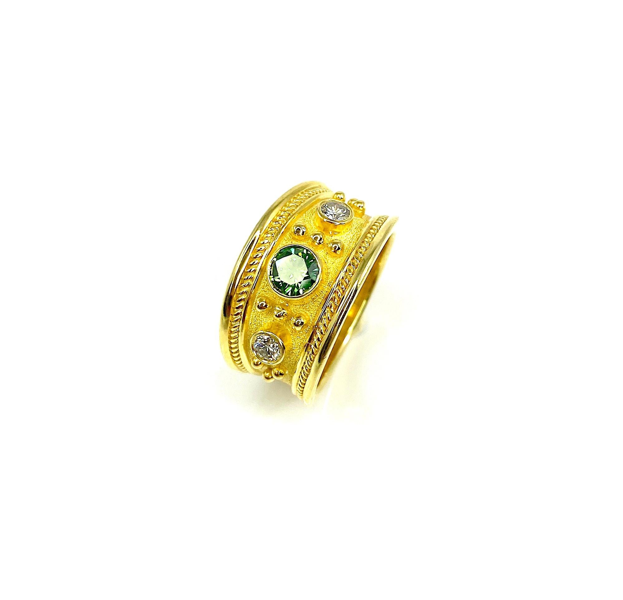 Georgios Collections 18 Karat Gold Green and White Diamond Granulation Ring  For Sale 6
