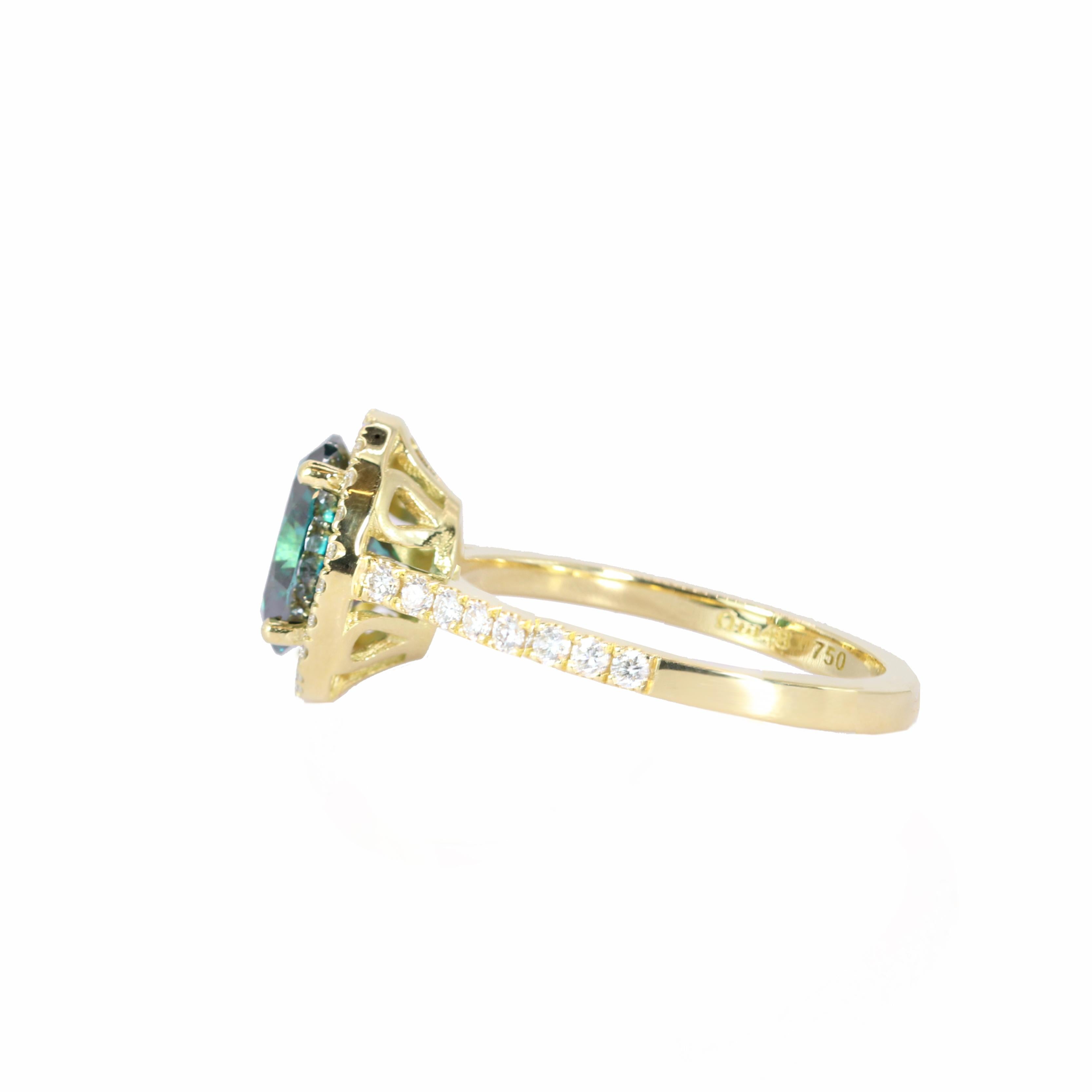 Contemporary Georgios Collections 18 Karat Gold Green Oval Moissanite Ring with Diamond For Sale