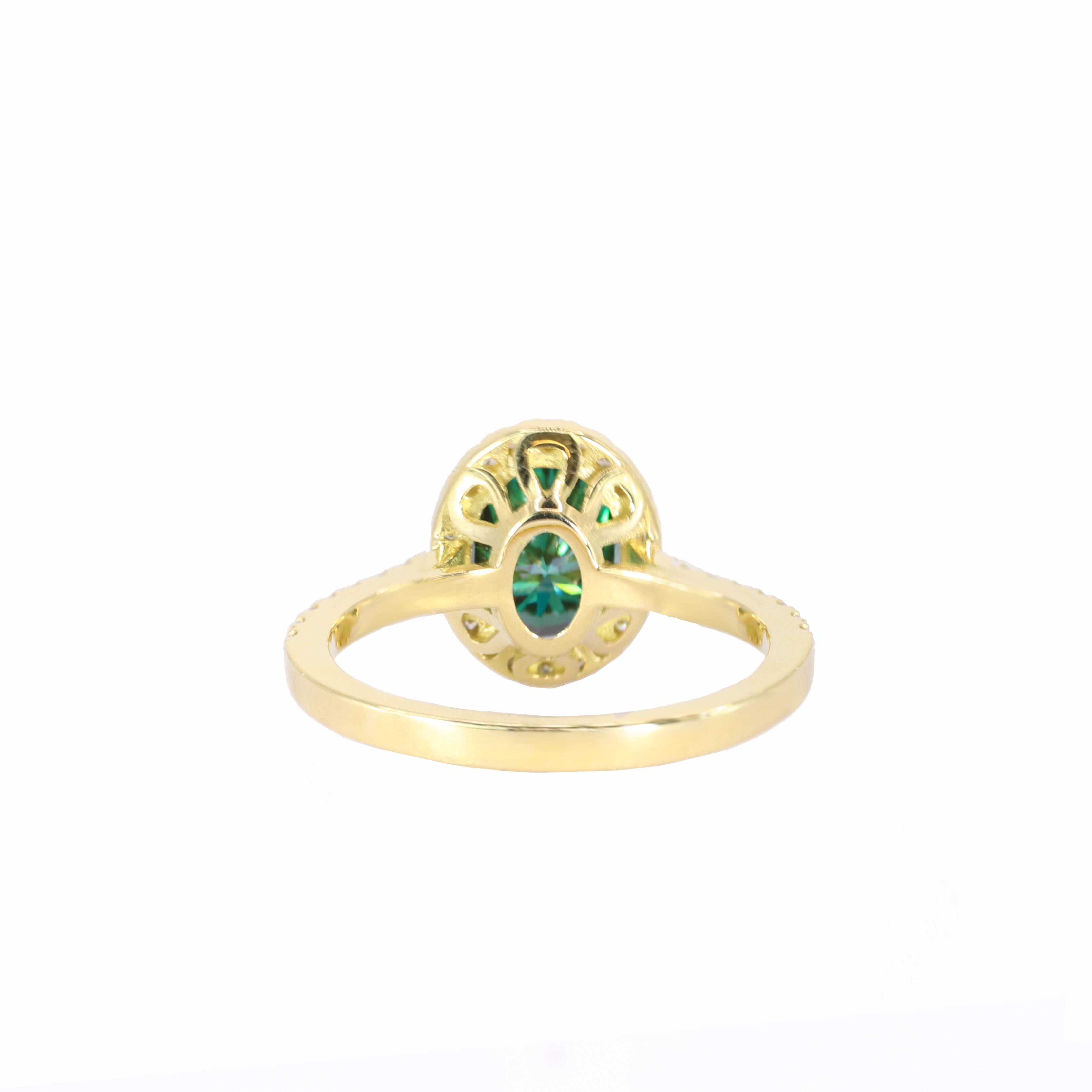 Oval Cut Georgios Collections 18 Karat Gold Green Oval Moissanite Ring with Diamond For Sale