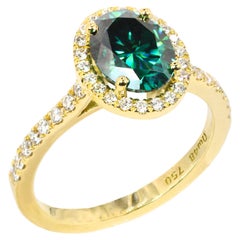 Georgios Collections 18 Karat Gold Green Oval Moissanite Ring with Diamond