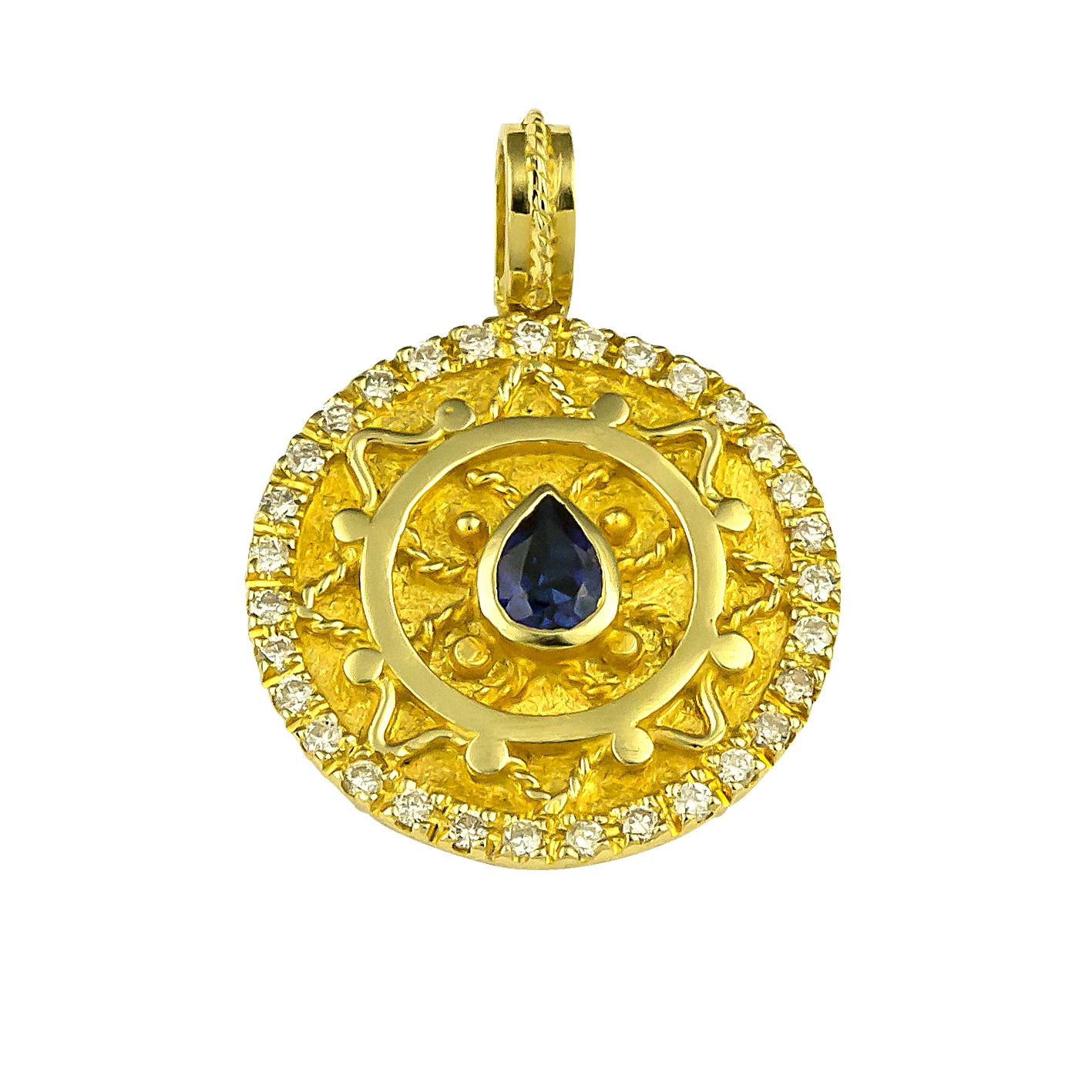 Georgios Collections 18 Karat Gold Pear Shape Sapphire Diamond Pendant Enhancer For Sale 4