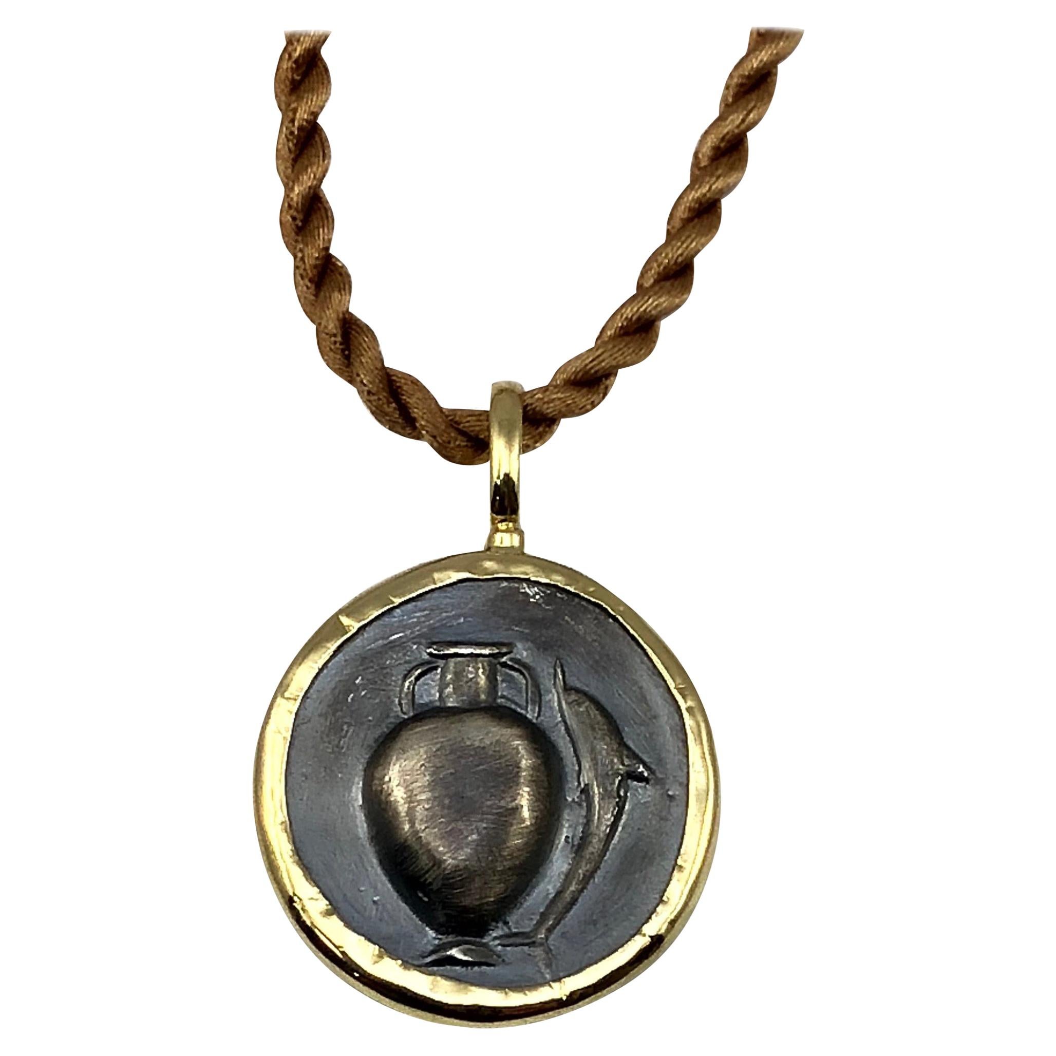 Georgios Collections 18 Karat Gold Pendant Necklace with a Silver Amphora Coin