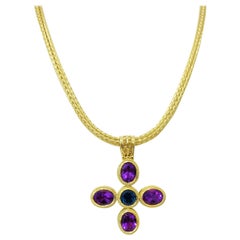 Georgios Collections croix réversible en or 18 carats avec améthyste et topaze