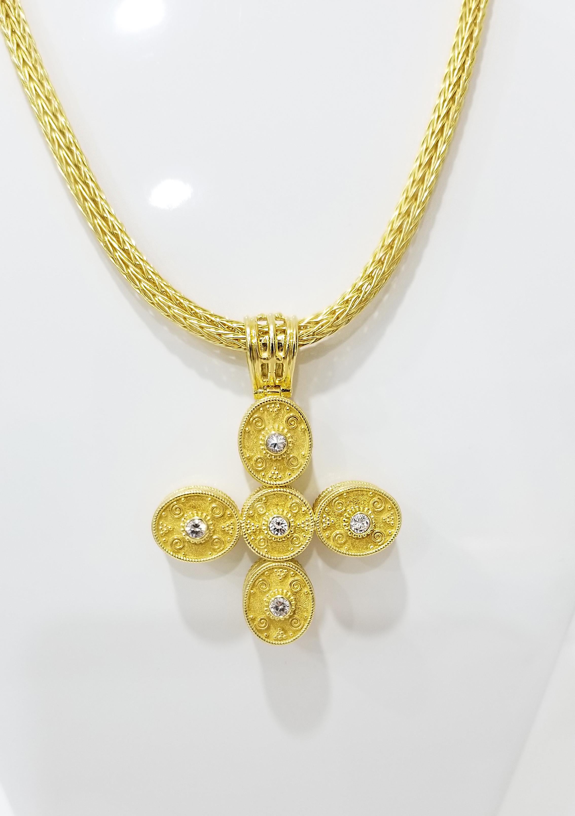 Georgios Collections 18 Karat Gold Reversible Diamond Cross with Amethyst Topaz In New Condition In Astoria, NY
