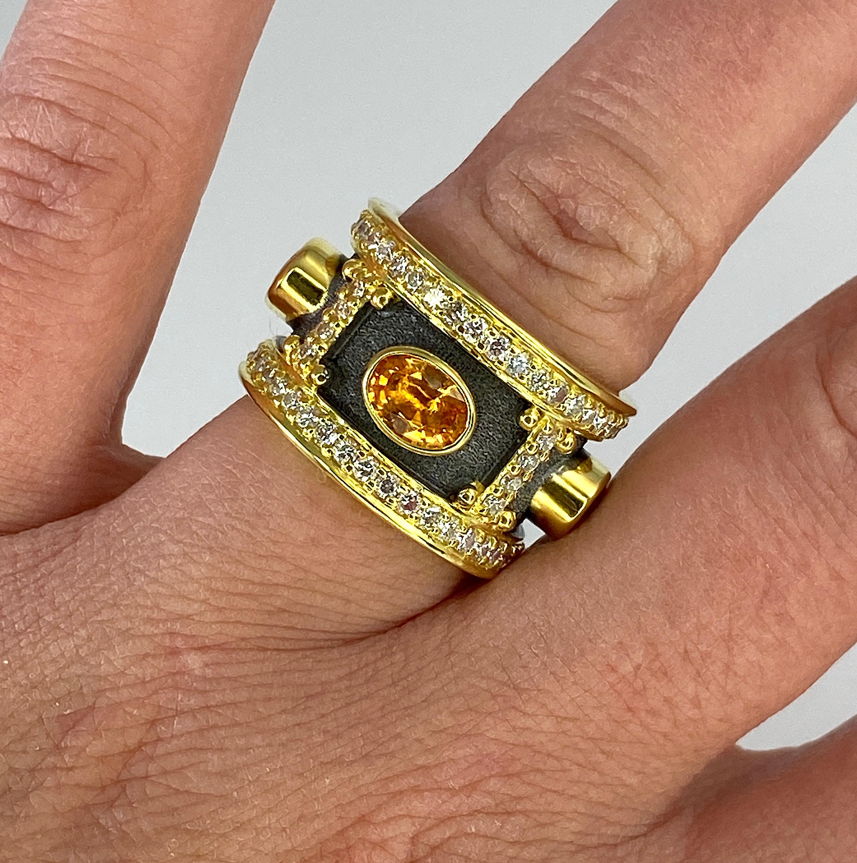 Georgios Collections Ring aus 18 Karat Gold mit gelbem Rhodium-Saphir und Diamant im Angebot 4
