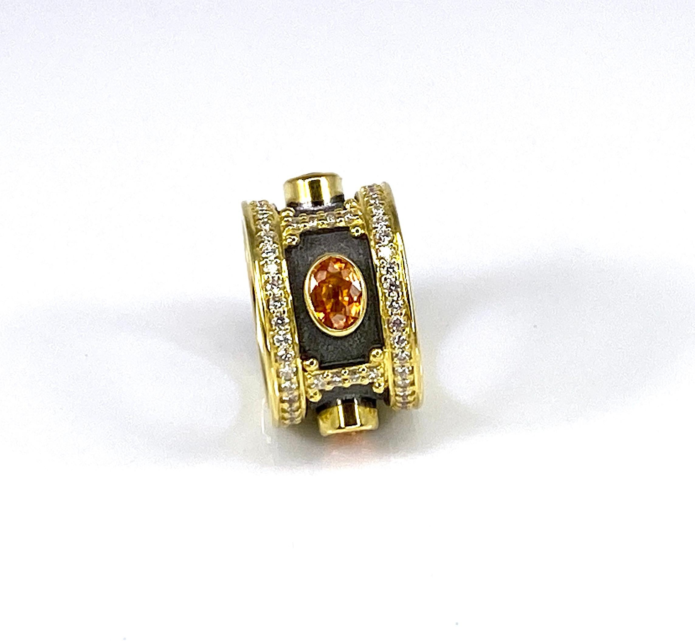 Das ist wunderschön S.Georgios Designer 18 Karat massivem Gelbgold Wide Band Ring alle handgefertigt in Griechenland in der eleganten Look inspiriert von byzantinischen Ära. Der Ring ist stark verziert mit Granulationsdetails, 4 gelben Saphiren im