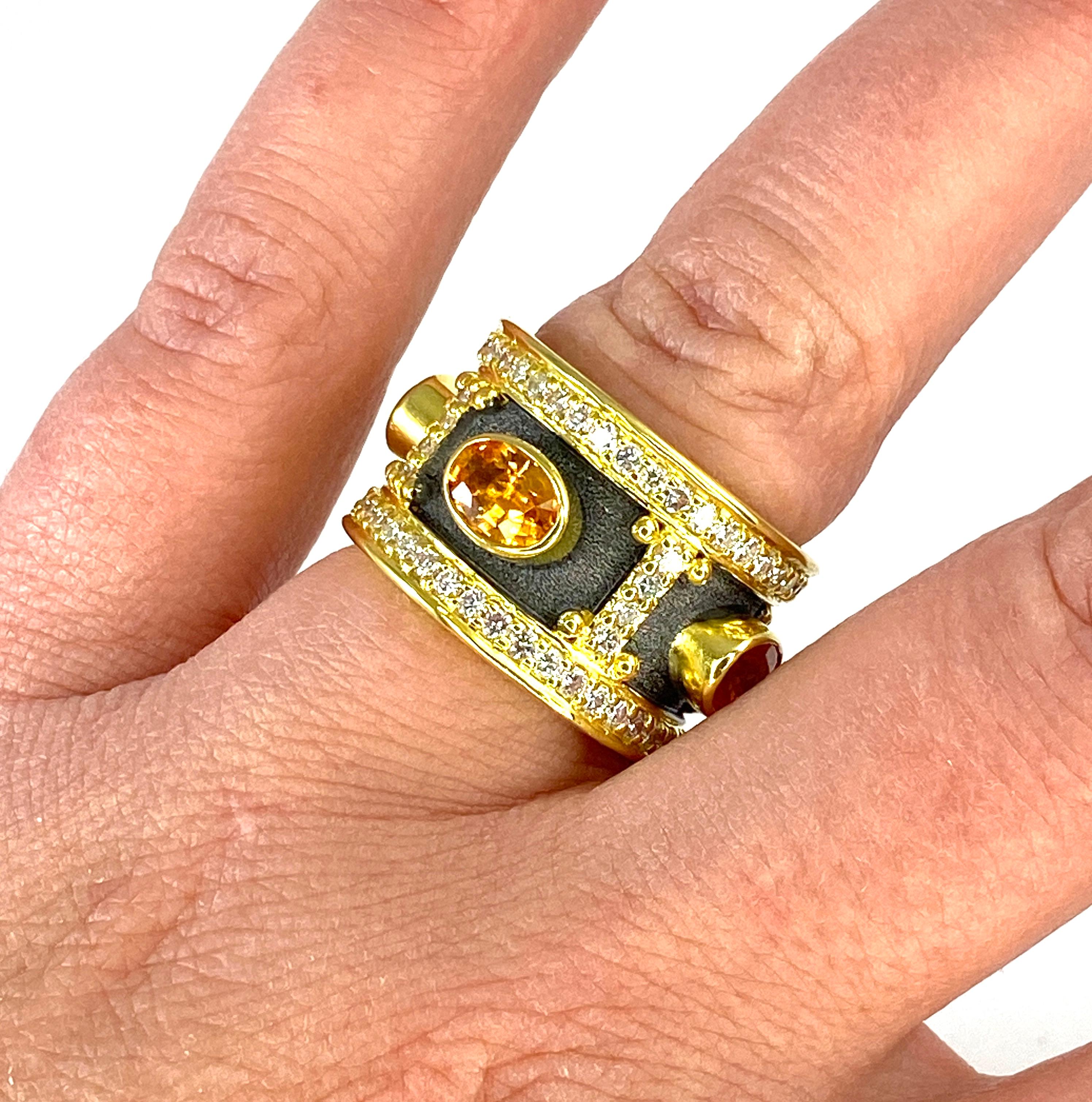 Byzantine Georgios Collections 18 Karat Gold Rhodium Yellow Sapphire and Diamond Ring For Sale