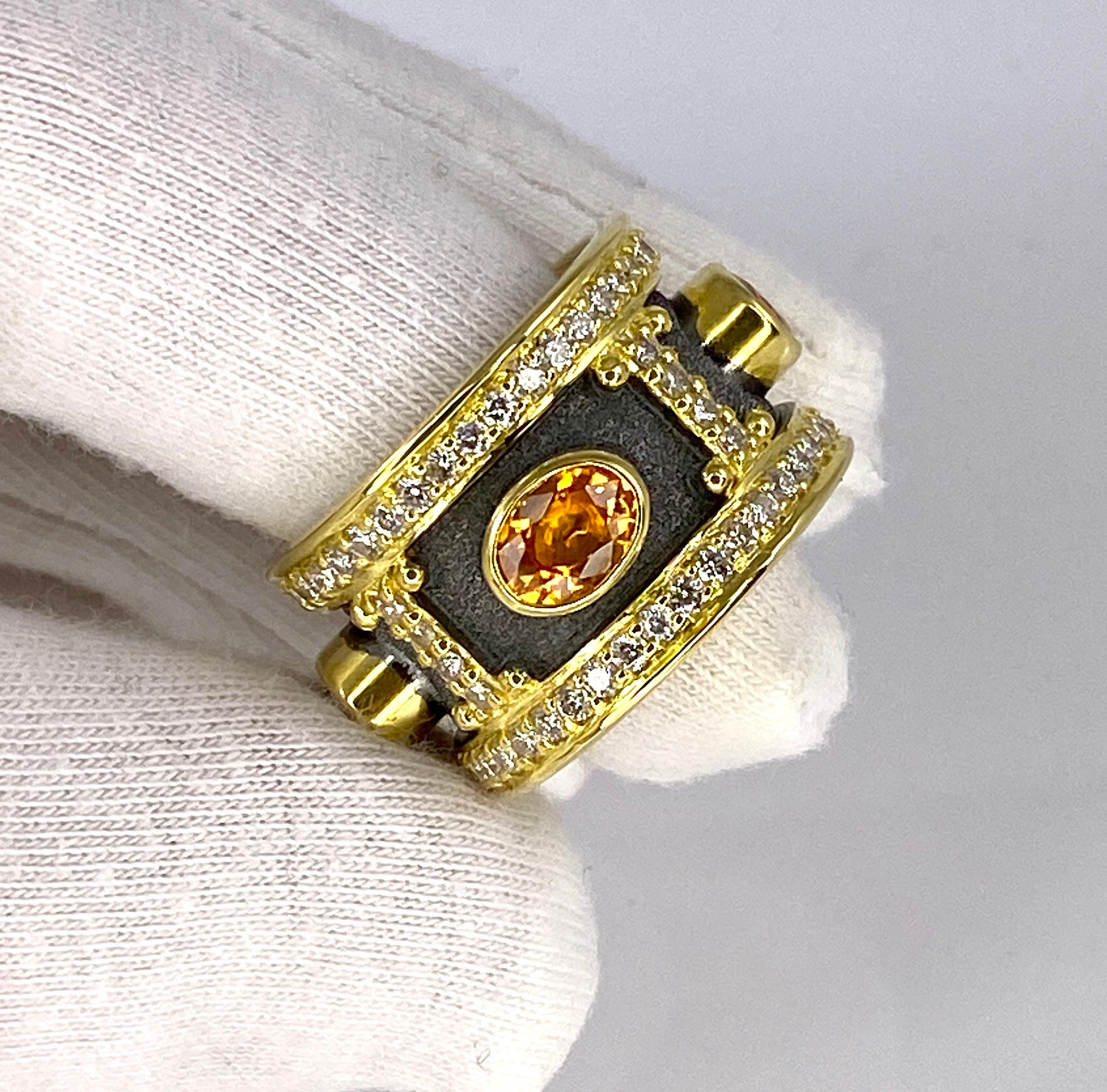Georgios Collections 18 Karat Gold Rhodium Yellow Sapphire and Diamond Ring In New Condition For Sale In Astoria, NY