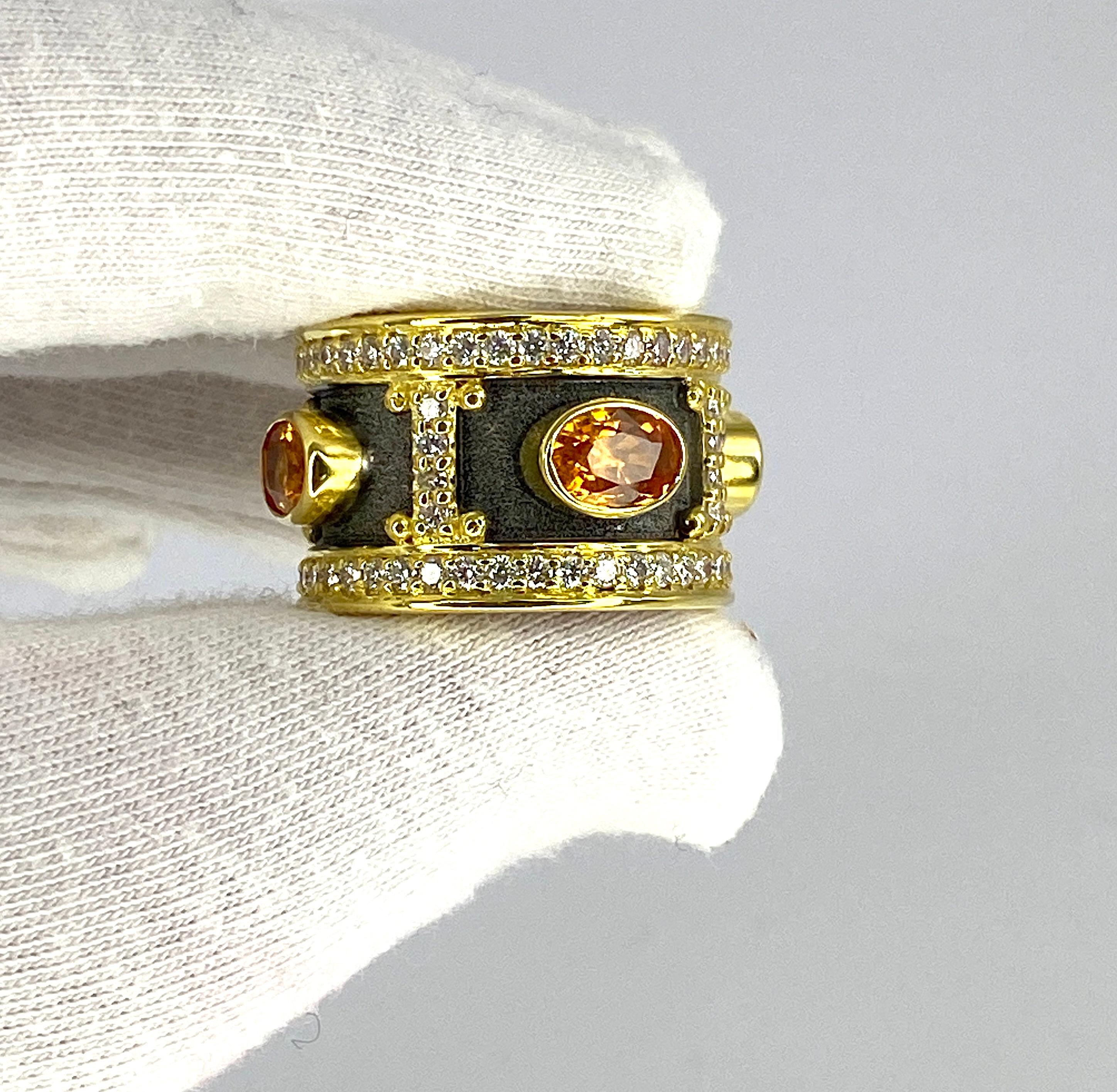 Georgios Collections Ring aus 18 Karat Gold mit gelbem Rhodium-Saphir und Diamant für Damen oder Herren im Angebot