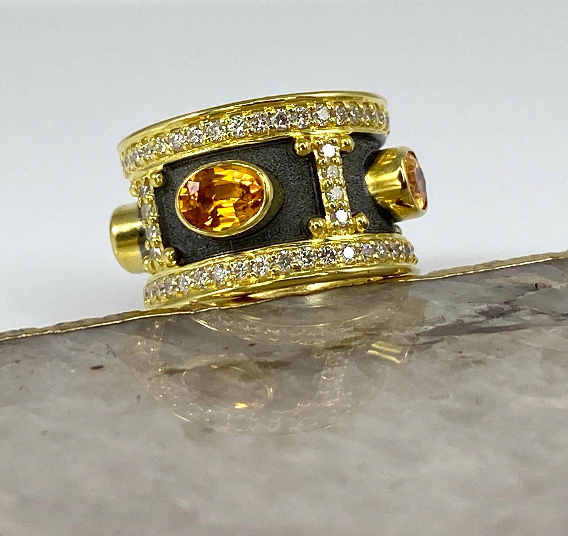 Georgios Collections 18 Karat Gold Rhodium Yellow Sapphire and Diamond Ring For Sale 1