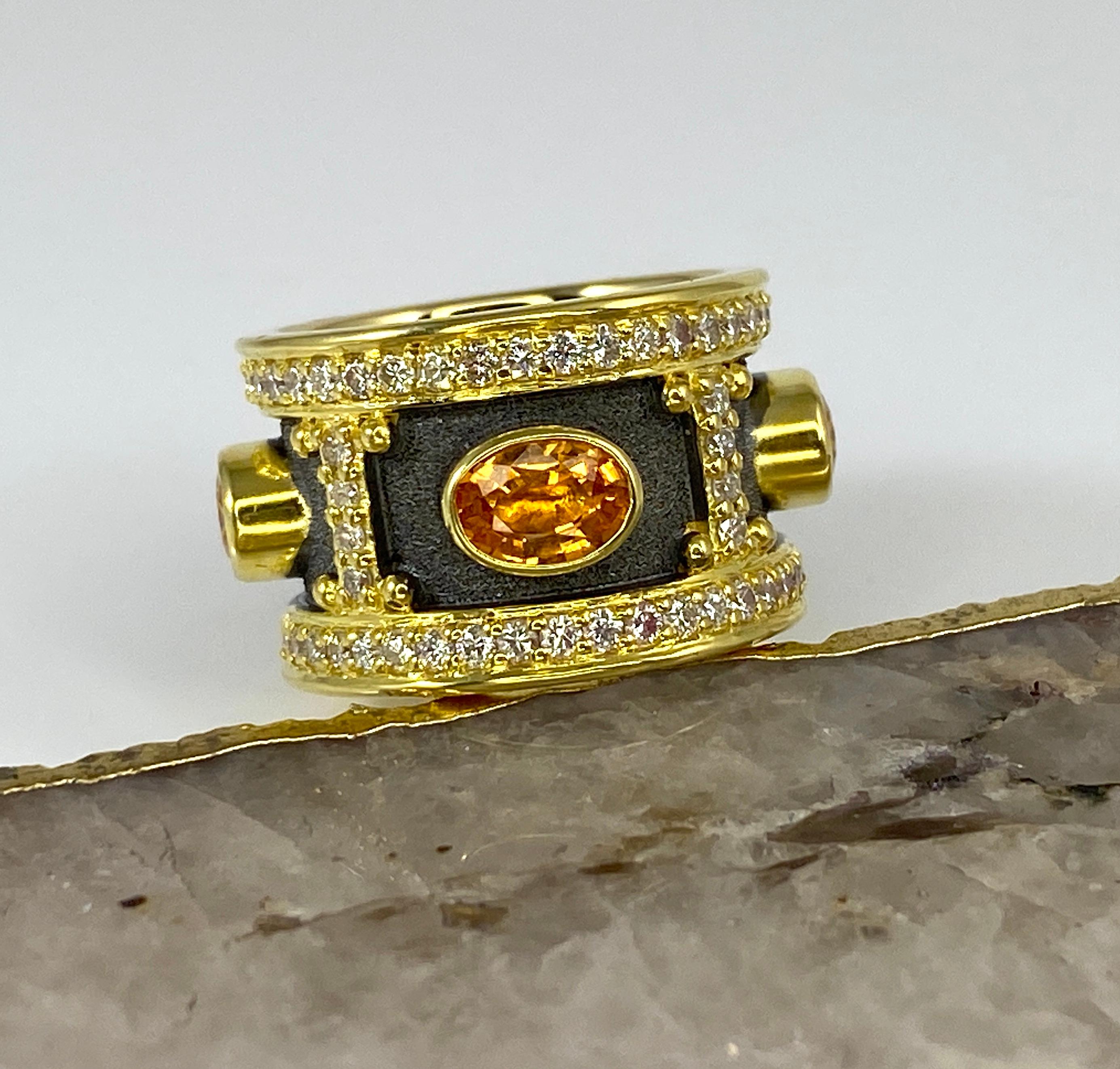 Georgios Collections 18 Karat Gold Rhodium Yellow Sapphire and Diamond Ring For Sale 2