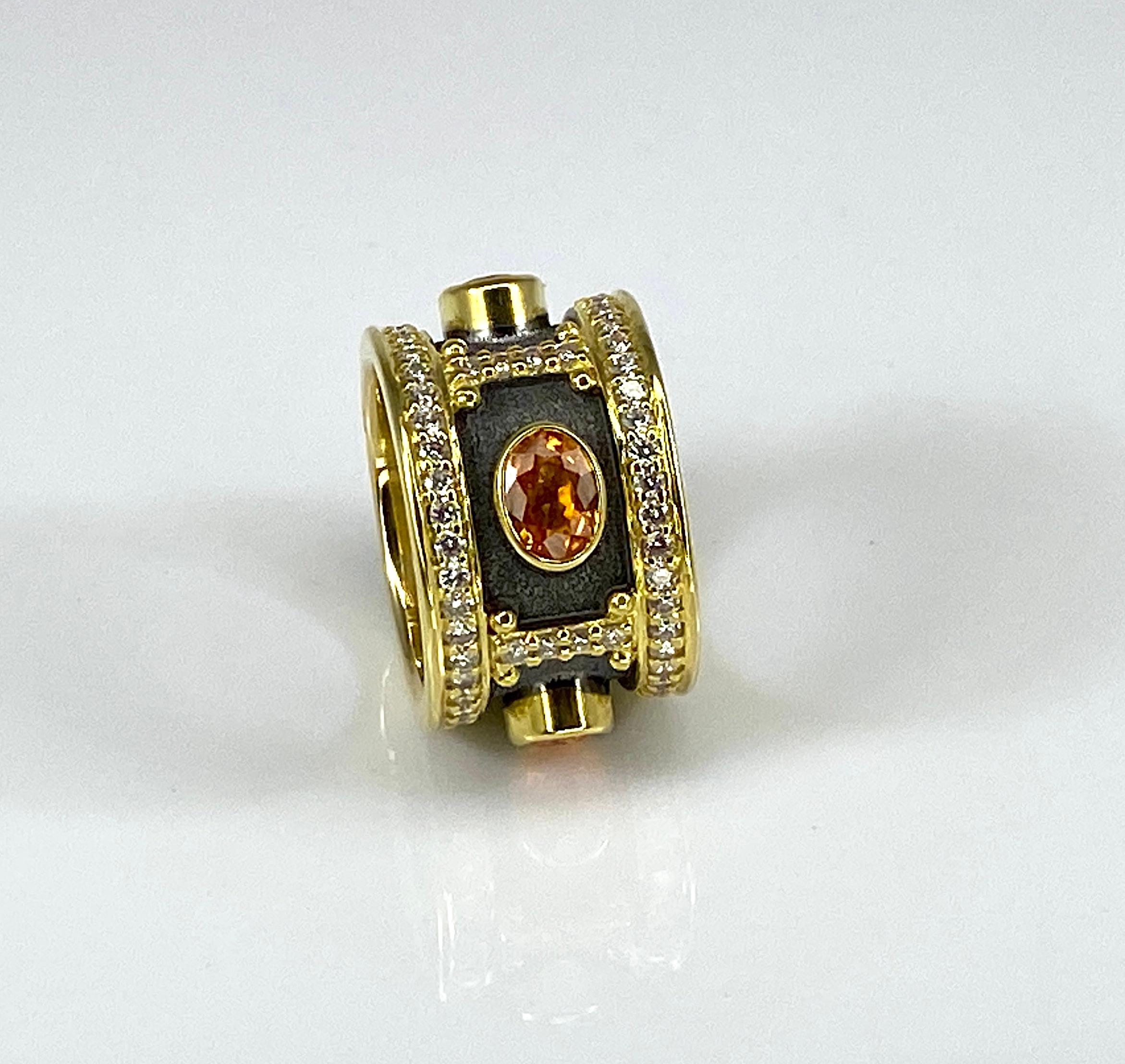 Georgios Collections Ring aus 18 Karat Gold mit gelbem Rhodium-Saphir und Diamant im Angebot 3
