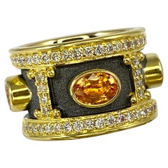 Anello con zaffiro e diamante in oro giallo rodiato 18 carati Georgios Collections