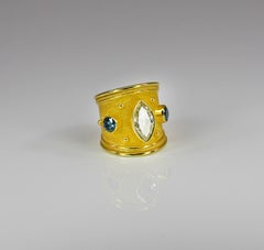 Georgios Collections 18 Karat Gold Marquise Diamond Band Ring with Blue Diamonds