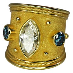 Georgios Collections Bague jonc en or 18 carats avec diamants marquises et diamants bleus