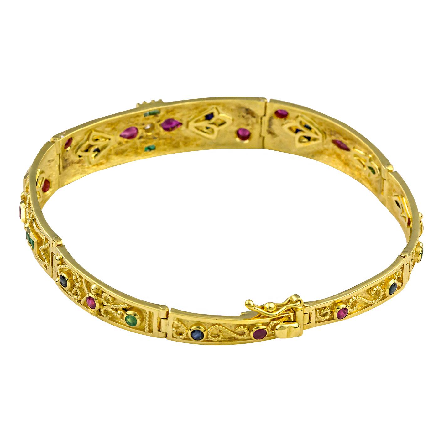 Georgios Kollektionen Armband aus 18 Karat Gold Rubin, Smaragd, Saphir und Diamant im Angebot 2