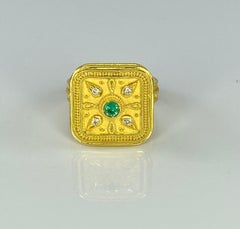 Georgios Collections 18 Karat Gold Square with Granulation Emerald Diamond Ring