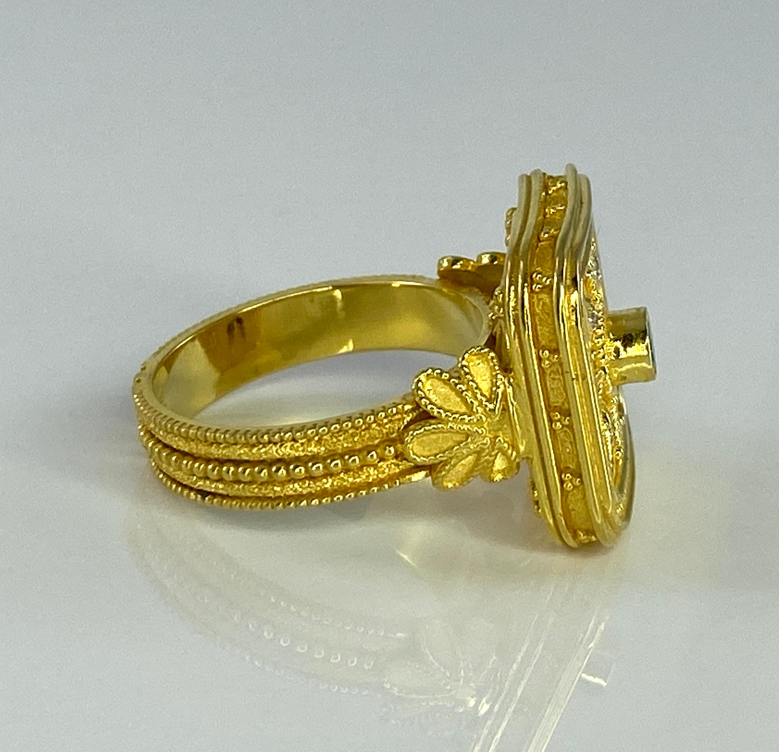 Georgios Collections, bague carrée en or 18 carats avec granulation et diamant émeraude Neuf - En vente à Astoria, NY
