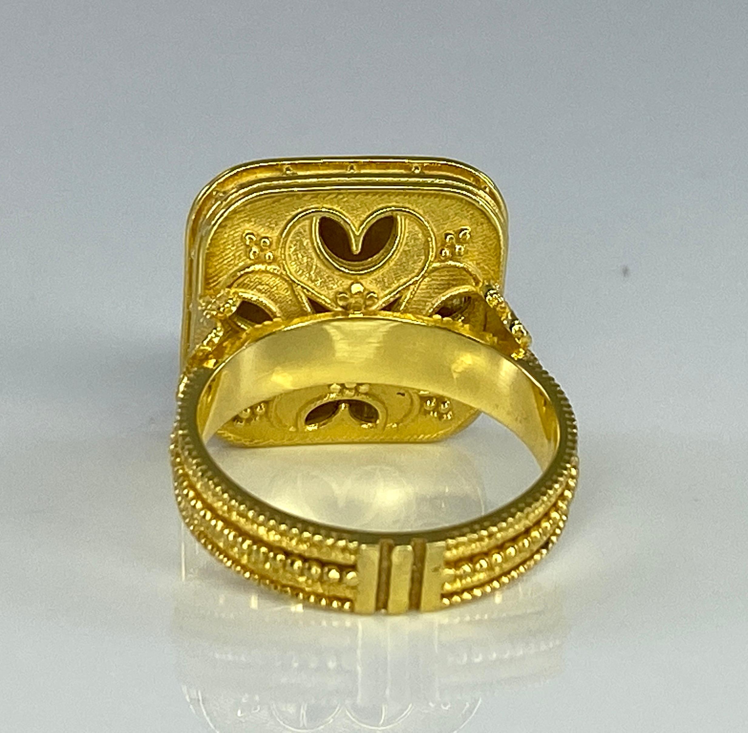Georgios Collections, bague carrée en or 18 carats avec granulation et diamant émeraude Pour femmes en vente