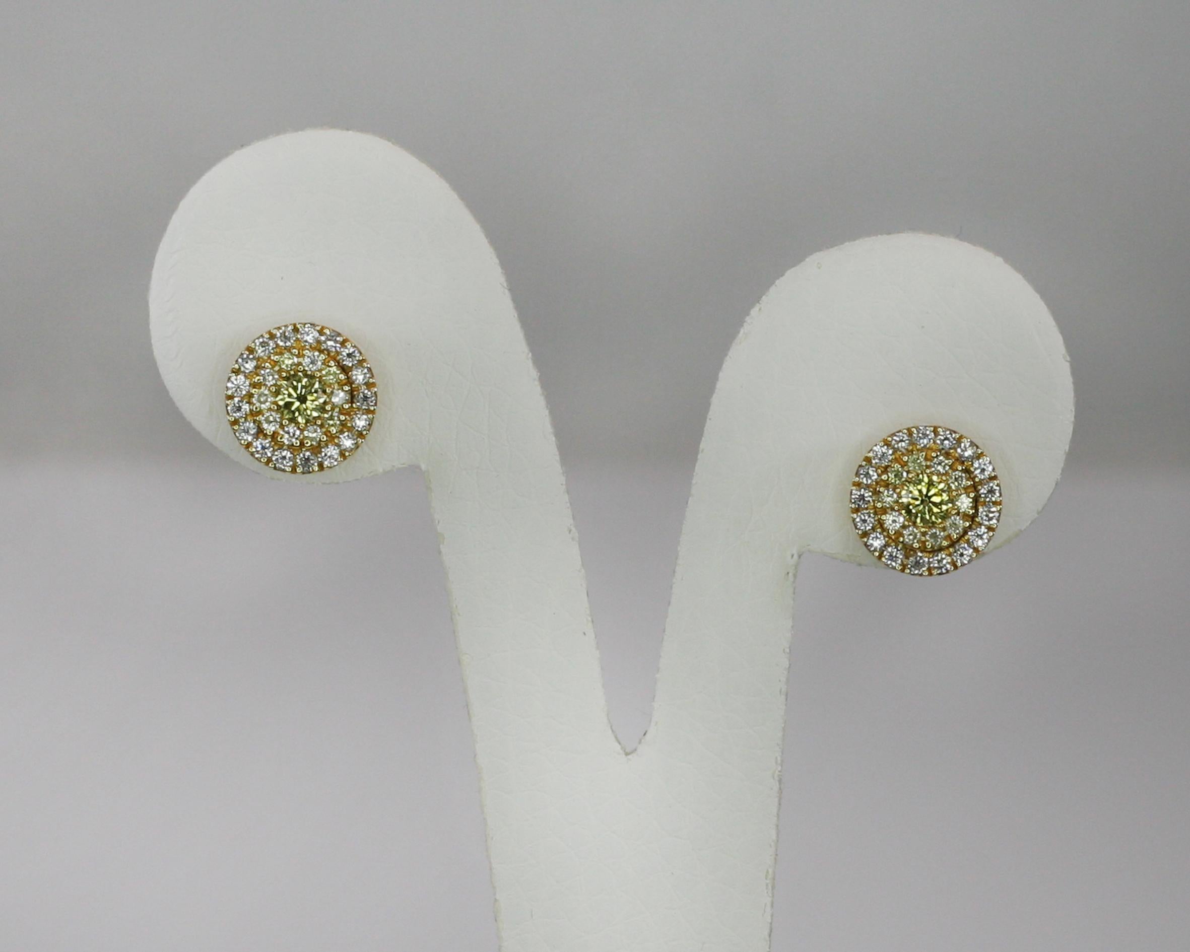 Georgios Collections 18 Karat Gold Stud Earrings with White and Yellow Diamonds For Sale 4