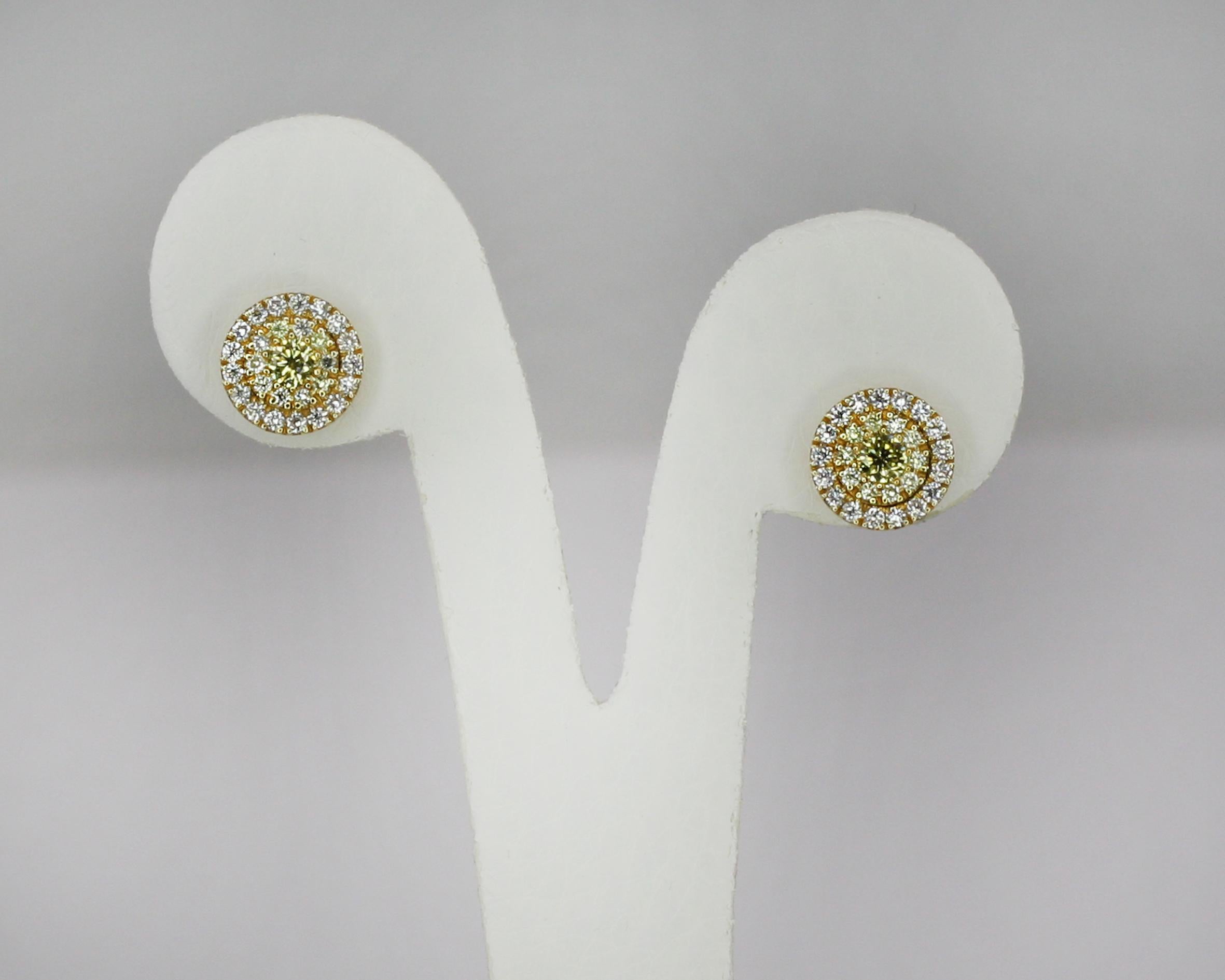 Georgios Collections 18 Karat Gold Stud Earrings with White and Yellow Diamonds For Sale 7