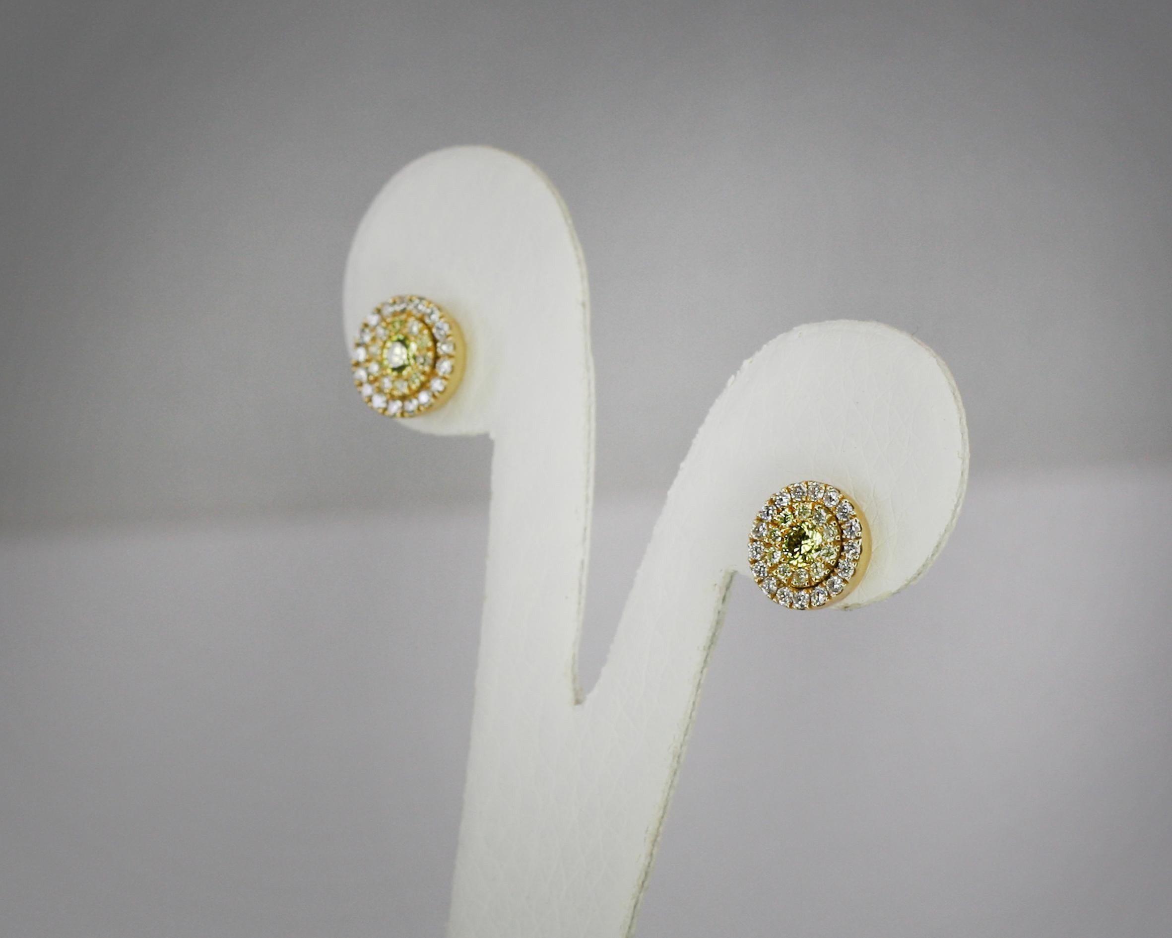 Georgios Collections 18 Karat Gold Stud Earrings with White and Yellow Diamonds For Sale 9