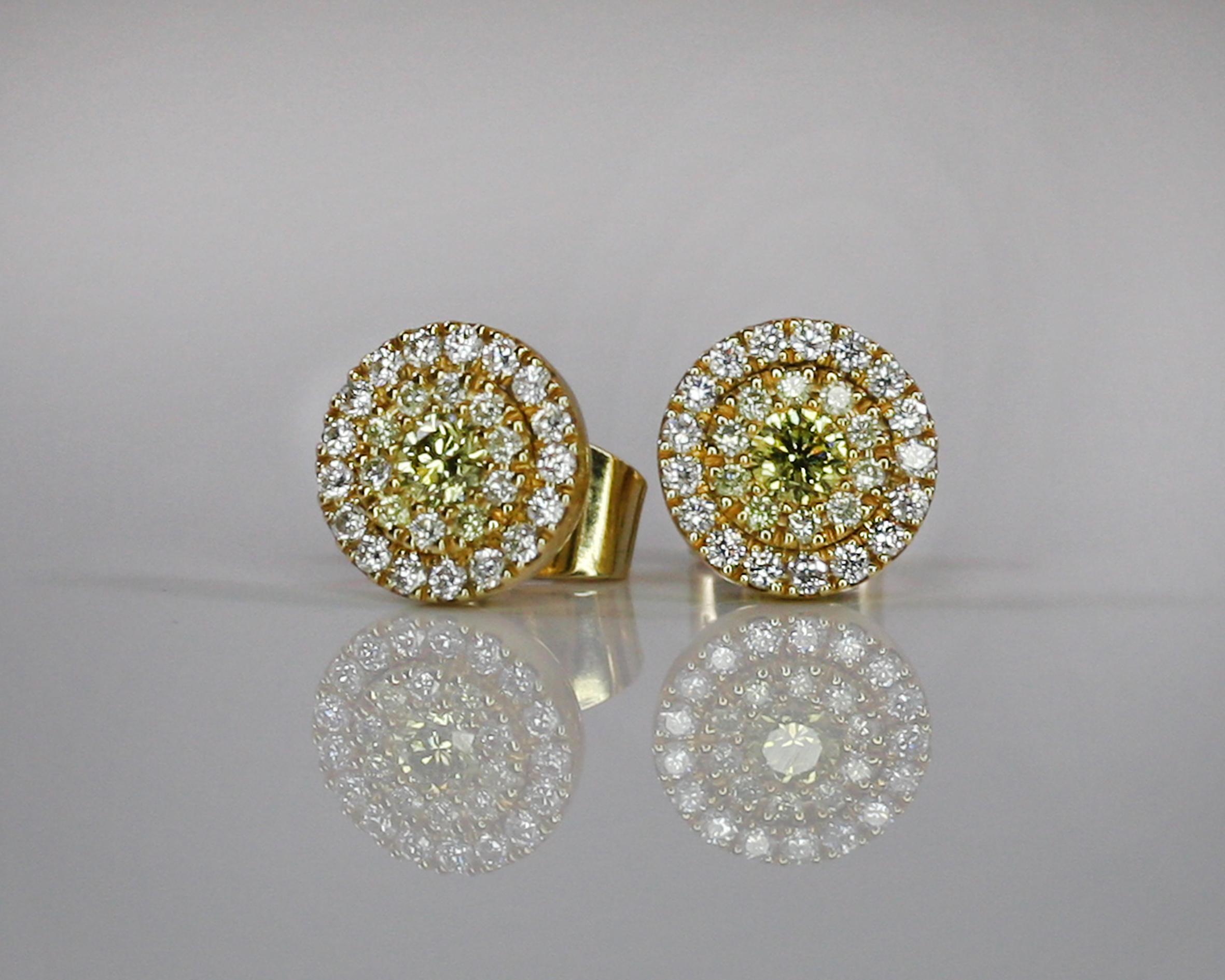 Georgios Collections 18 Karat Gold Stud Earrings with White and Yellow Diamonds For Sale 10
