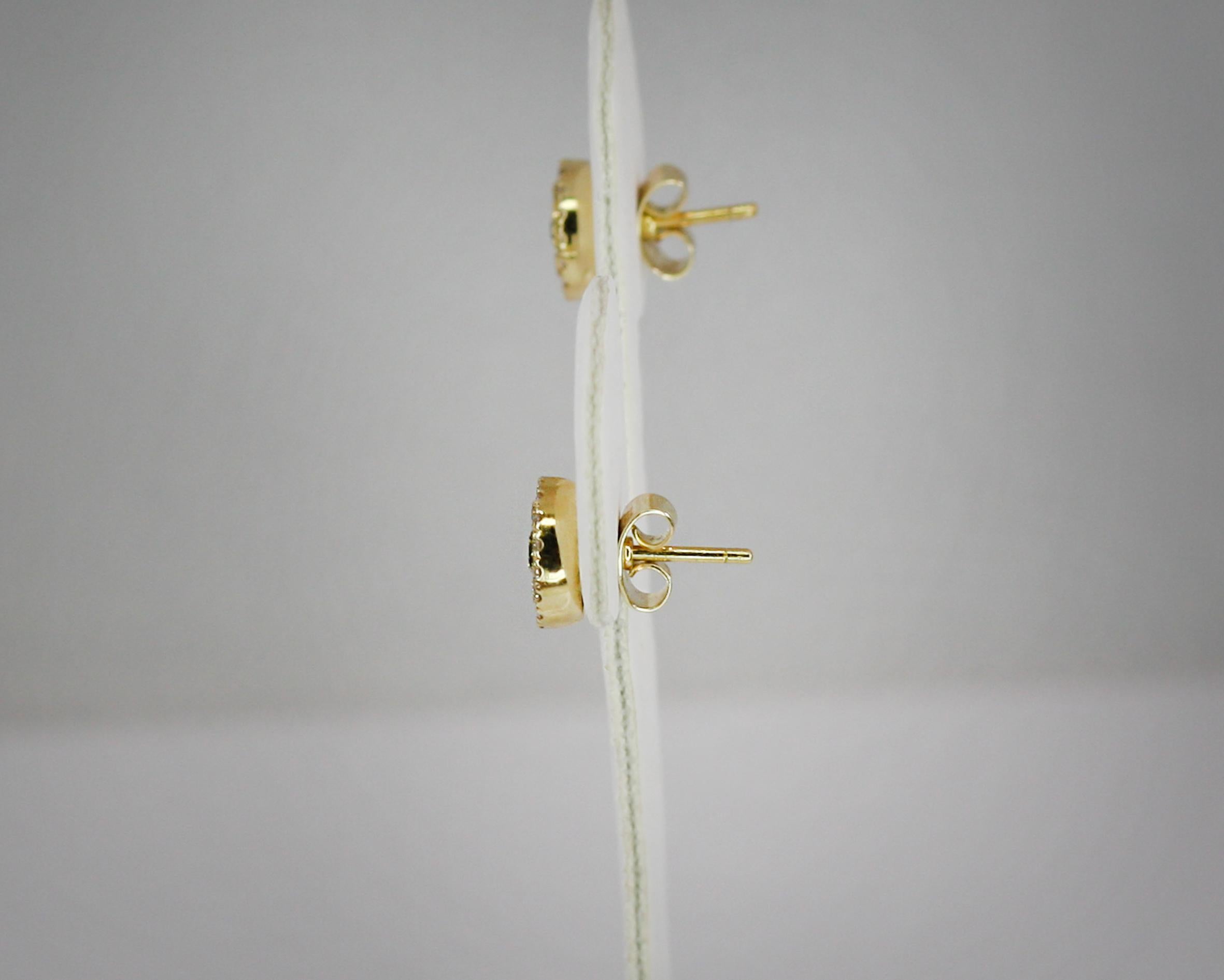 Georgios Collections 18 Karat Gold Stud Earrings with White and Yellow Diamonds For Sale 1