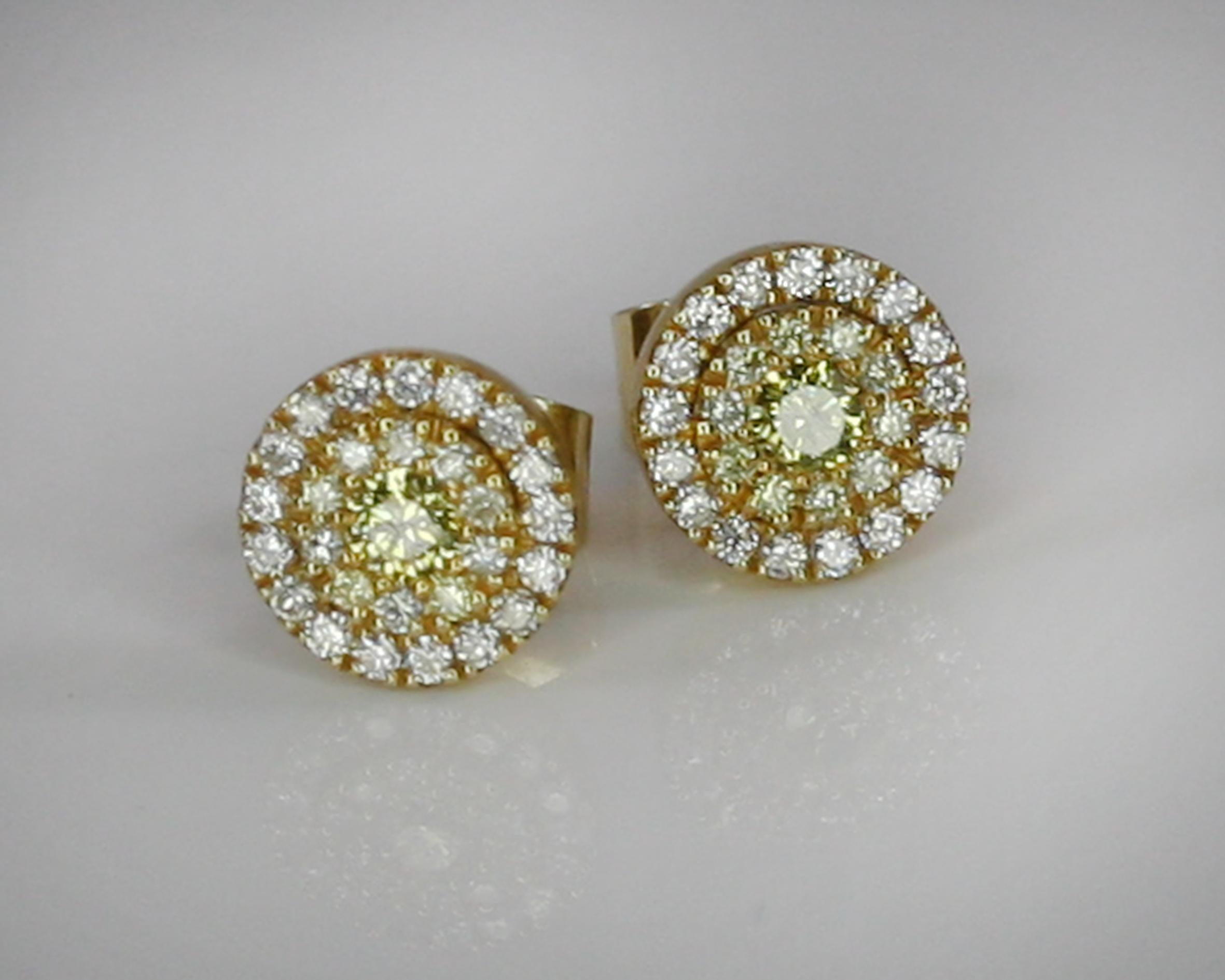 Georgios Collections 18 Karat Gold Stud Earrings with White and Yellow Diamonds For Sale 3